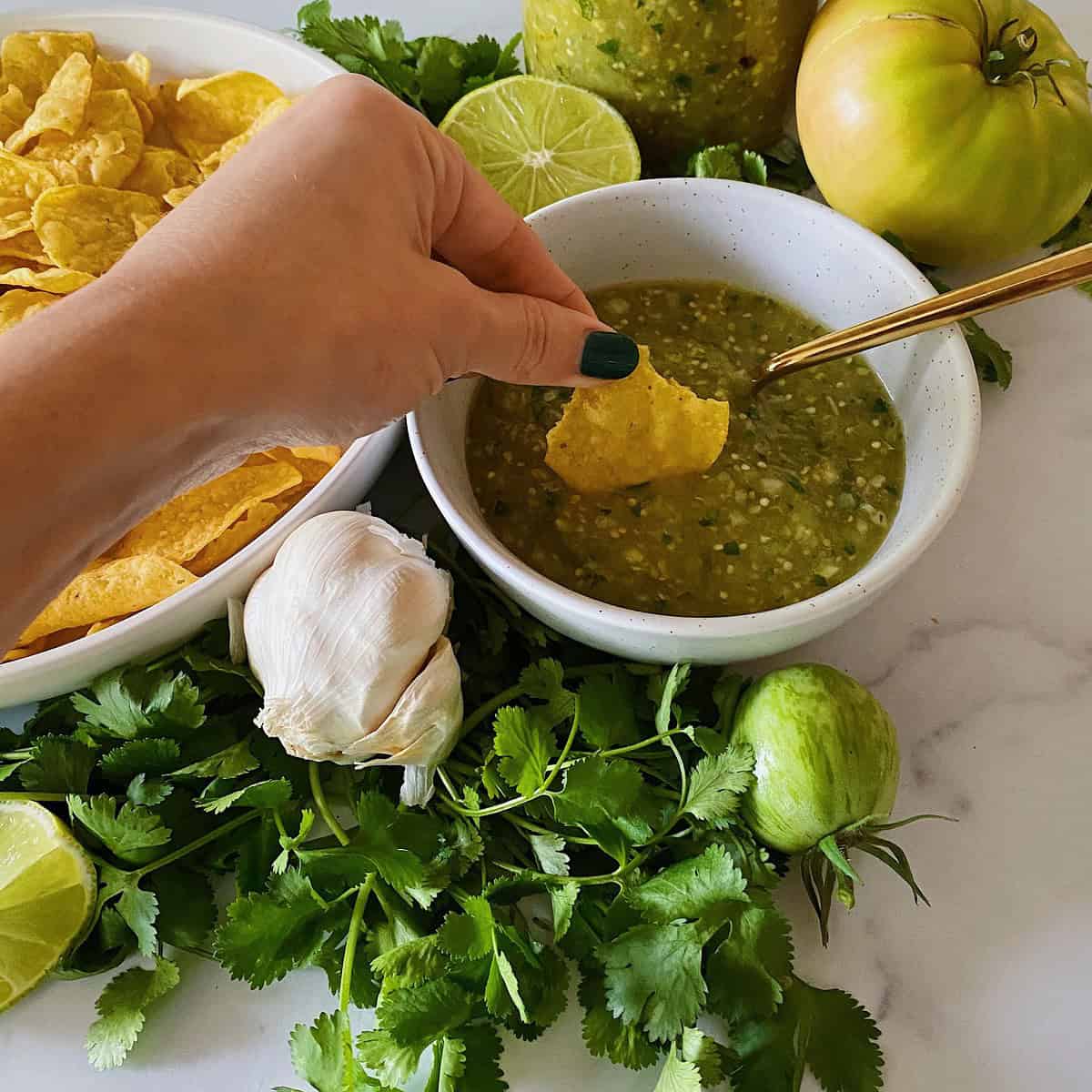 Roasted Tomatillo + Green Tomato Salsa Verde • What's On Kate's Plate
