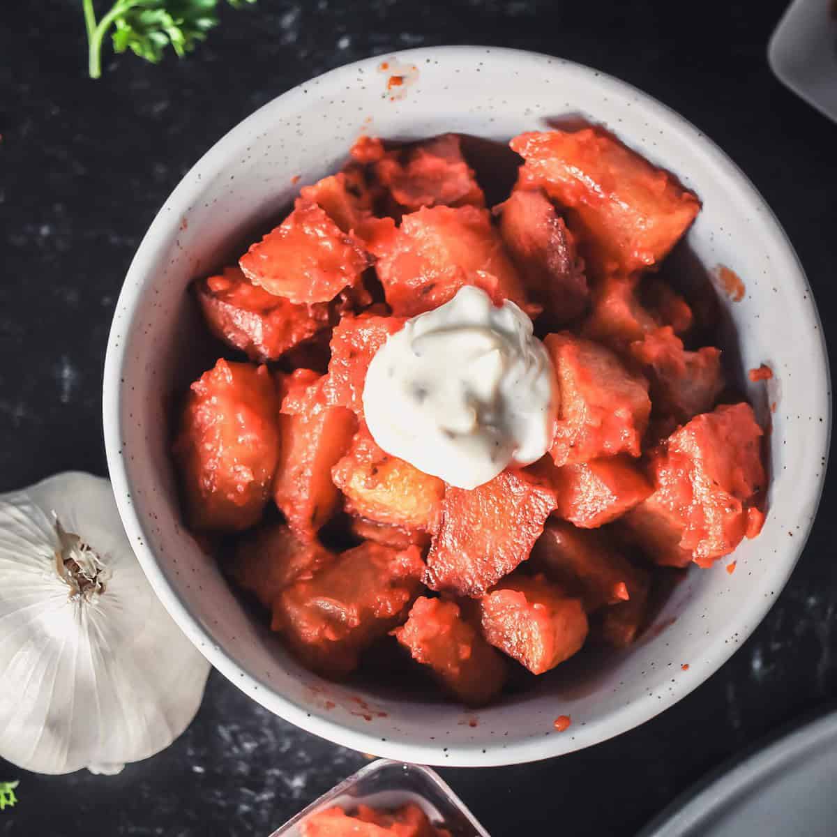 Spanish Meatballs + Patatas Bravas with Tomato Sauce {Tapas} • What's