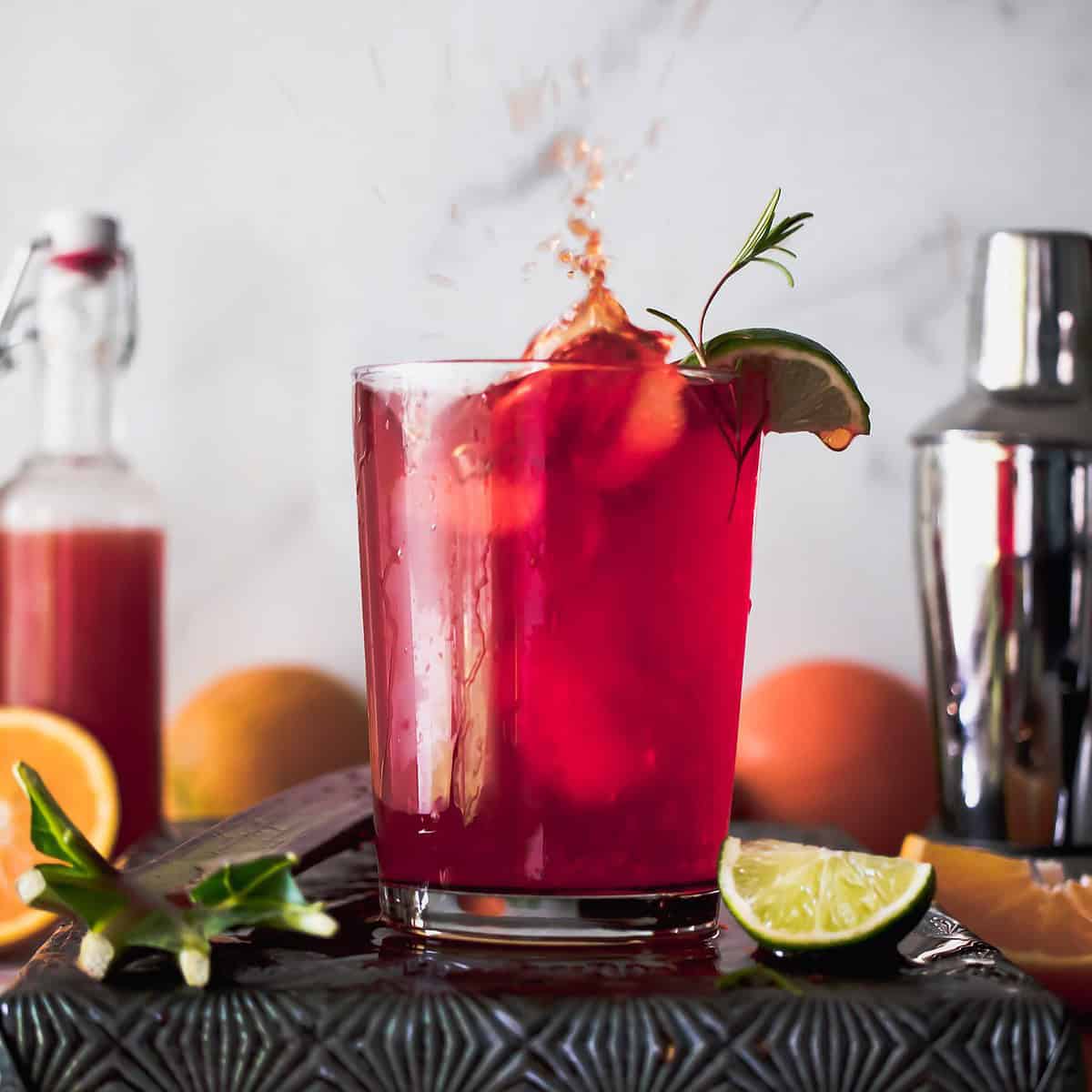Unique cocktail pairing of rosemary and rhubarb makes a bright and beautiful margarita
