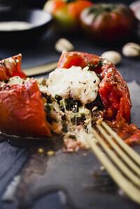 cheese stuffed baked tomato detail