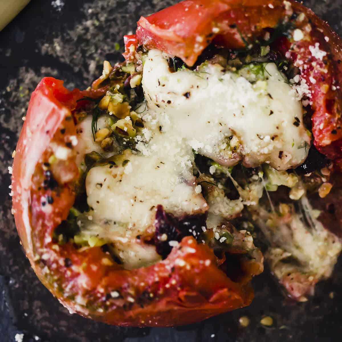 cheese stuffed baked tomato detail