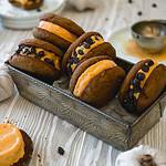Pumpkin spiced ice cream sandwiches with a chewy gingersnap cookie
